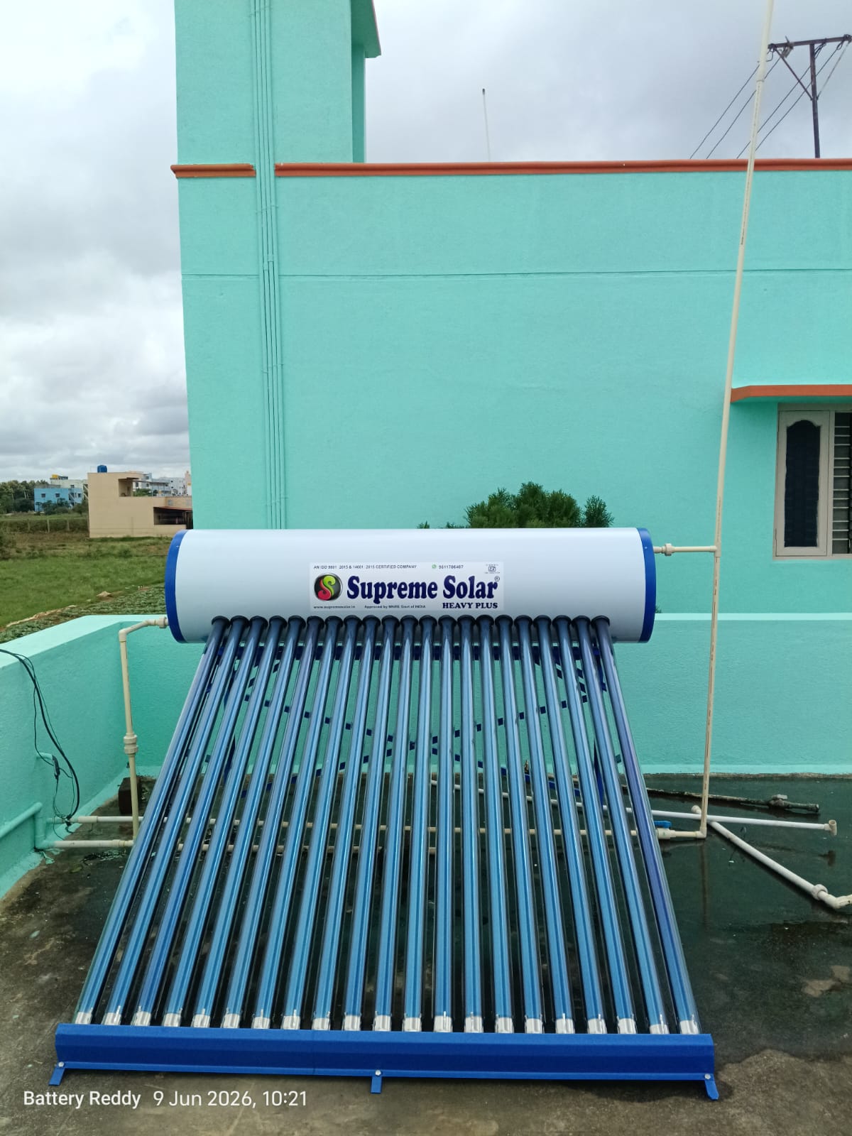 Solar water heater setup on terrace
